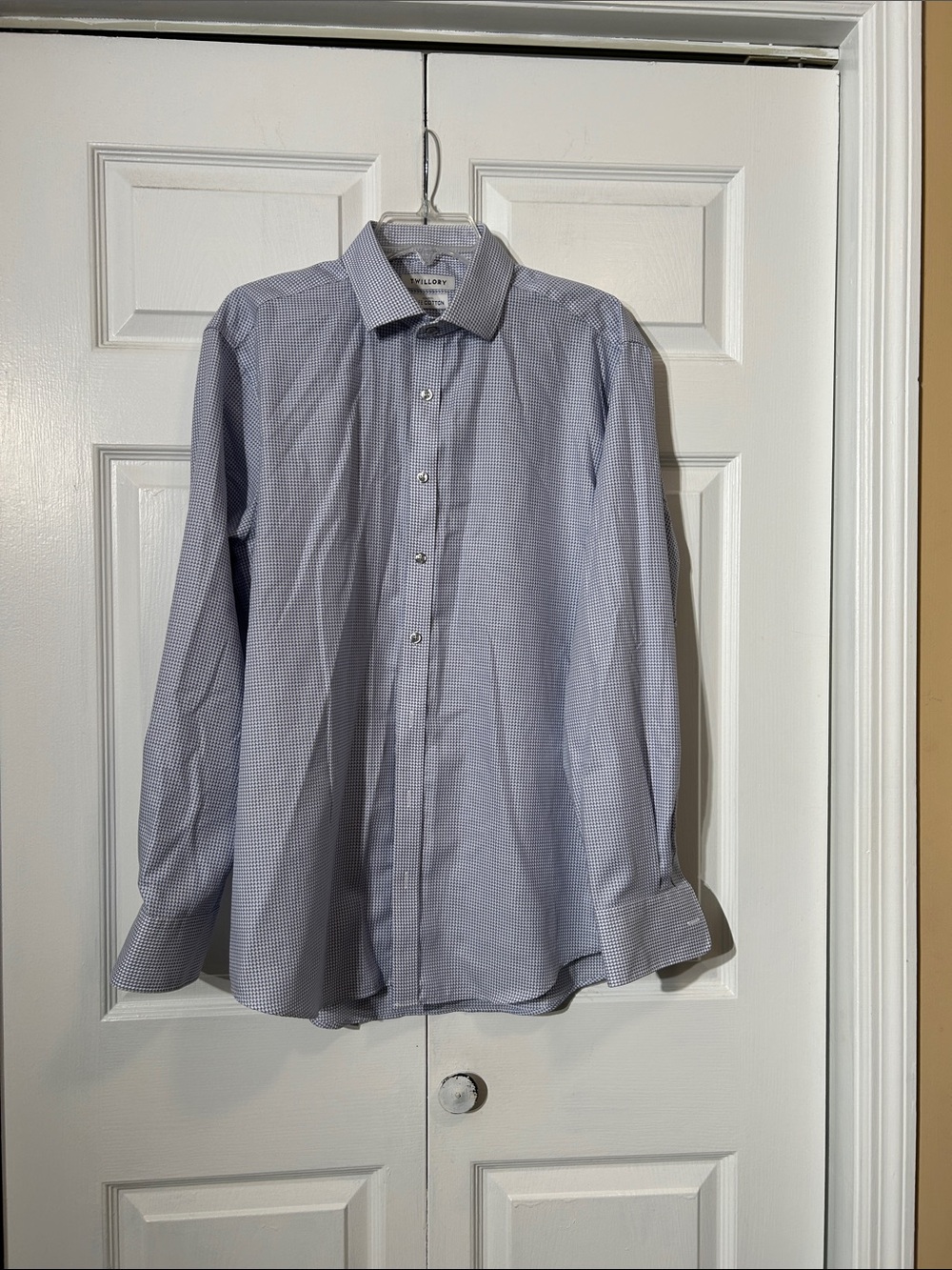 TWILLORY Light Blue Check Dress Shirt Non Iron Sizr 17 - 34/35 Tailored Fit